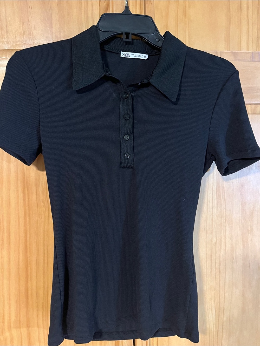 Zara Black Short-Sleeve Button-Down Polo Shirt